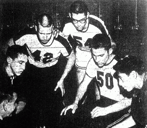 Underrated Mustangs, from lower left: Coach McCracken, Ted Repa. Randy Simpson, John Fairchild, Jim Gonzales.