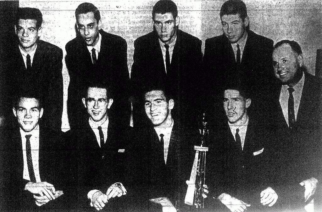 Hoover's AA titlists, front row from left: Jim Surber, Rich Keely, Dave Morehead, Rick Potter, coach Hampton. Top row: Nick Alessio, Nick Barket, Dave Sickels, Wilson Moore.