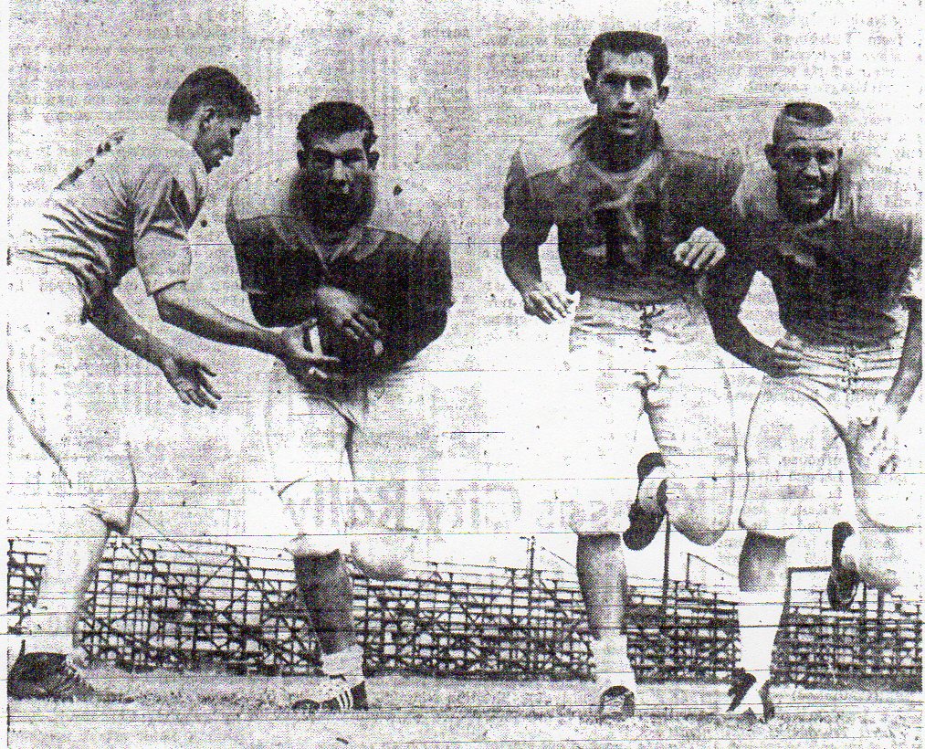 San Diego stars in the annual summer College Prep All-Star game against the Los Angeles City squad included (from left) Sweetwater's Wayne Sevier, Ramona's Gary Mayer, Mar Vista's Jerry Overton, and Mount Miguel's Jerry Otterson.