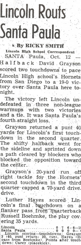 The writer's first daily newspaper byline. One of many prep correspondents, I was paid $5 to call in results of games. Actual writing was done by Union staffers.