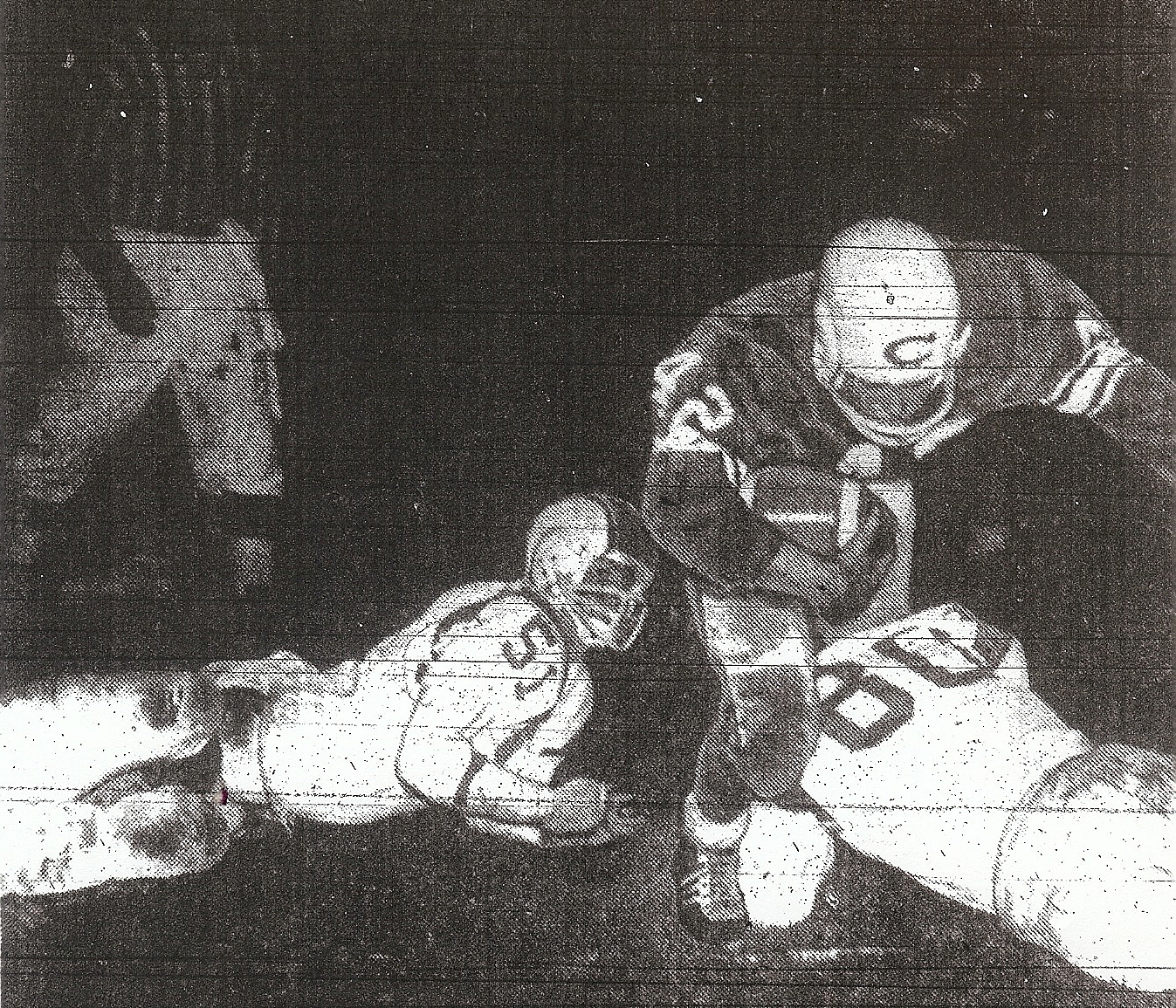 Carlsbad's Charlie Coad, the County's leading scorer with 114 points, earned his 19th touchdown of the season on this play as he ran through Bob Norgard (51) and Jim Valdvogel (80).