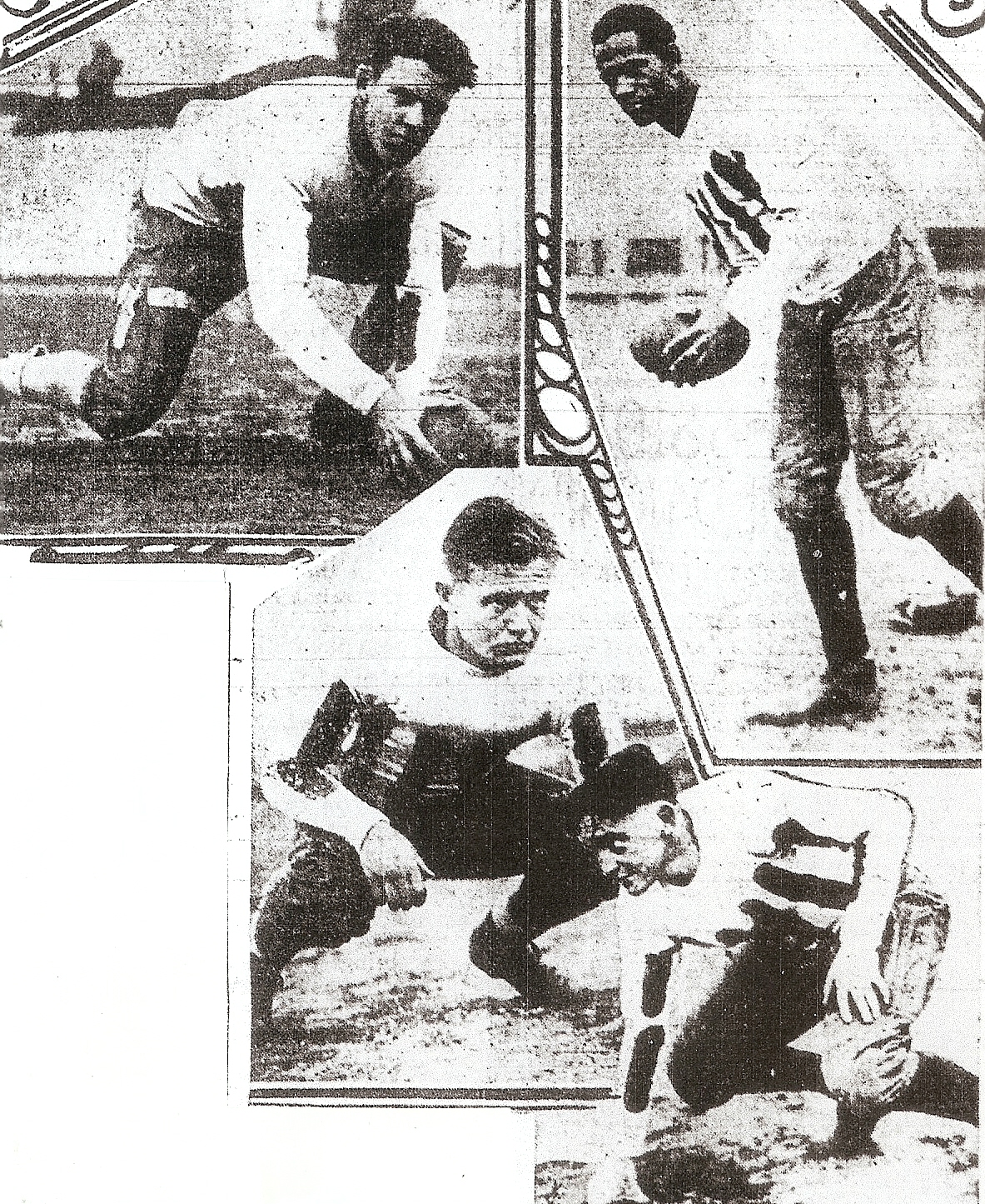 Key playewrs for Hilltoppers included (clockwise from upper left) center Howard Eickmeyer, halfback Bert Ritchey, halfback Phil Winnek, andd fullback John Donohue.